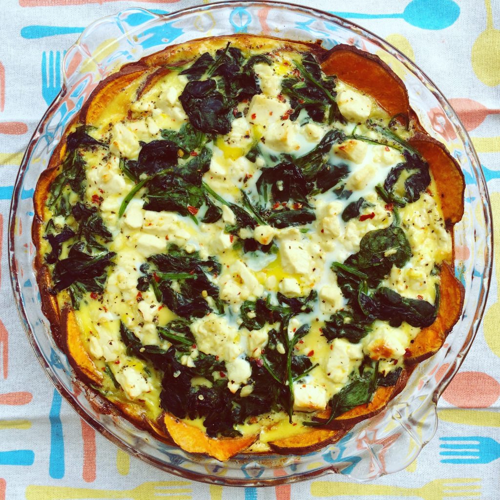 Spinach & Goat Cheese Sweet Potato Crust Quiche